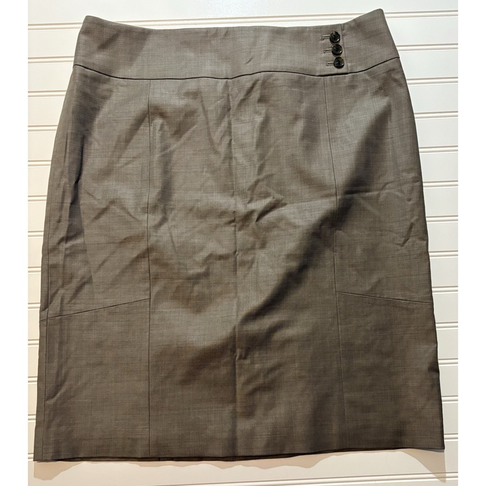 Ann Taylor Pencil Skirt Womens 14 Gray Wool Lined Button Waist Work Career
